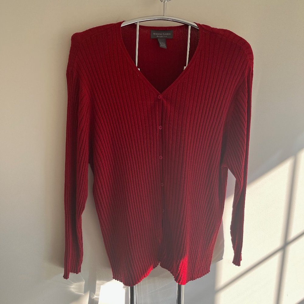 Women's Red Ribbed V-Neck Sweater - Plus Size 26/28